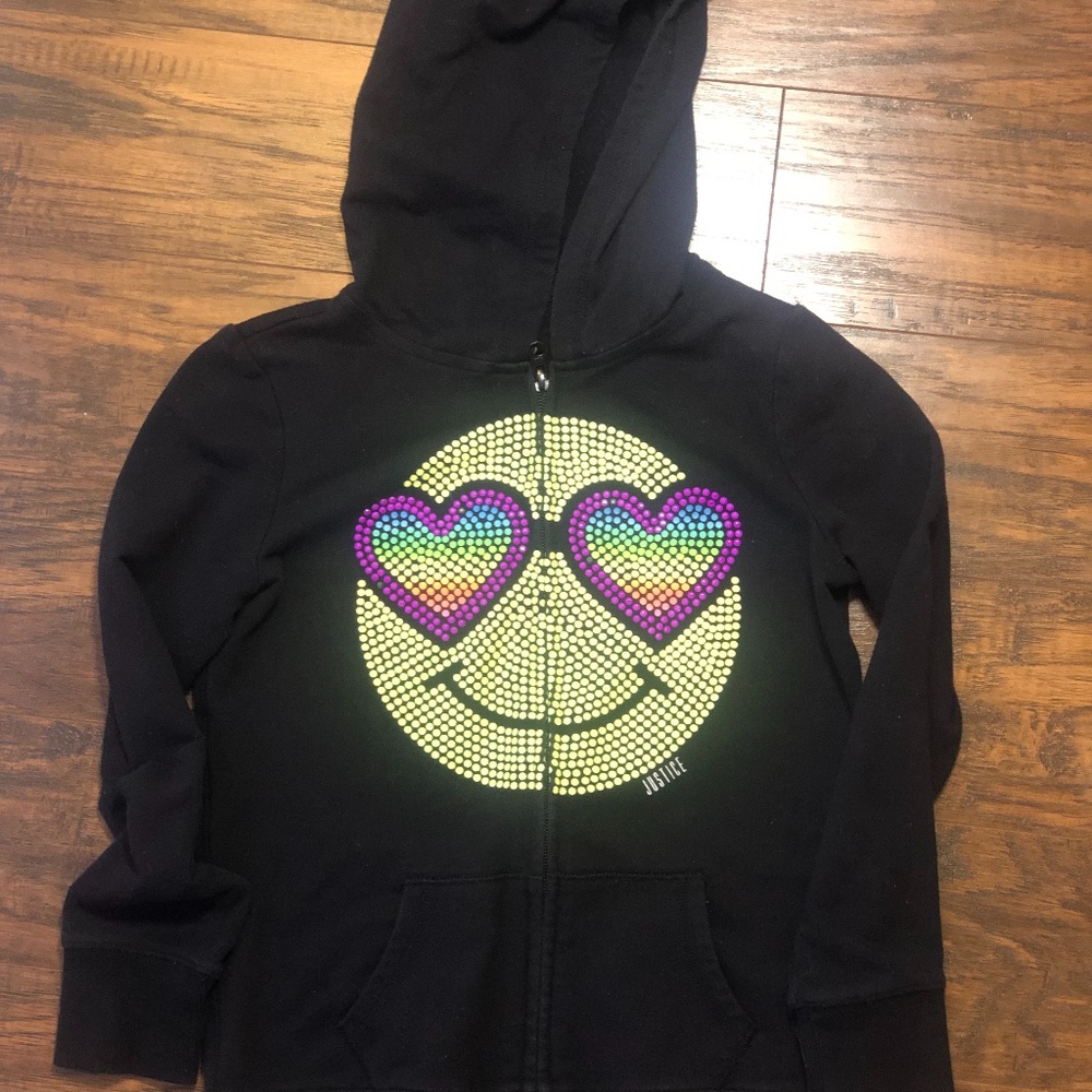 JUSTICE GIRLS EMOJI HOODIE SIZE 8 KIDS BLACK SMILE